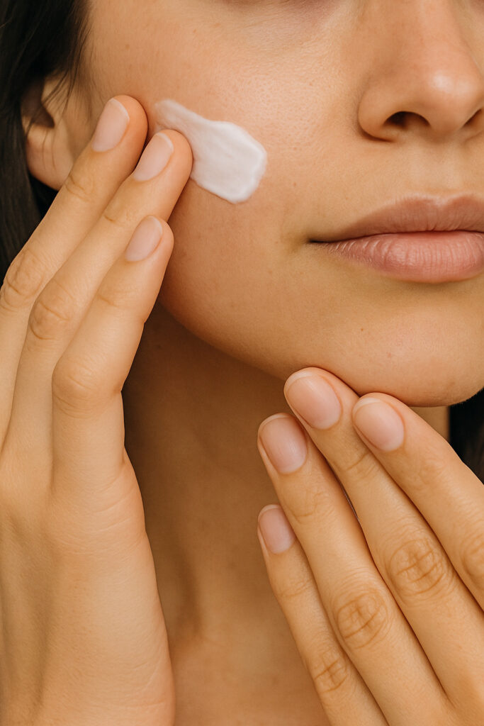 Cómo Armar tu Rutina de Skincare Desde Cero 4 Crema hidratante siendo aplicada en el rostro