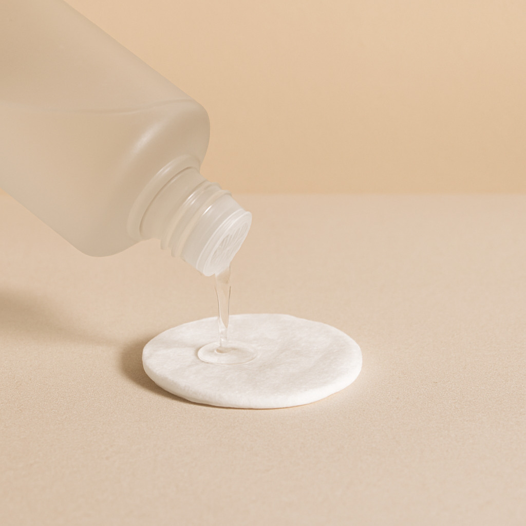Cómo Armar tu Rutina de Skincare Desde Cero 2 Tónico facial vertiéndose en un disco de algodón