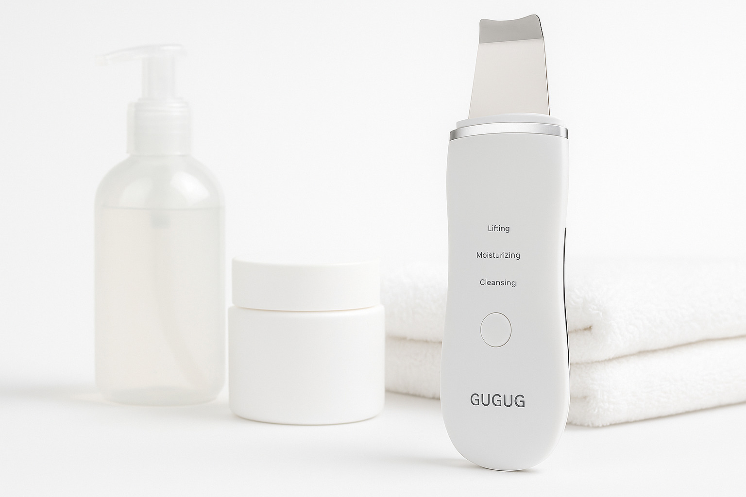 Los 7 Gadgets de Belleza Más Vendidos en Amazon 5 Gugug Skin Scrubber limpiador por ultrasonido sobre fondo limpio