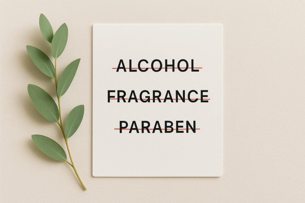 Ingredientes a evitar en cosmética 24 Ilustración de una etiqueta de cosméticos con ingredientes cosmeticos a evitar