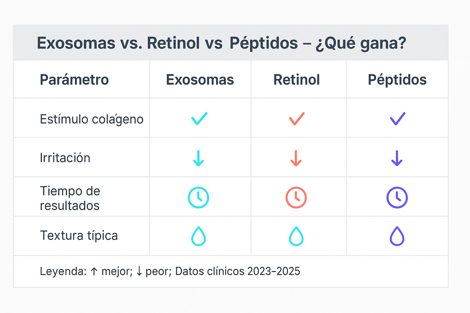 Exosomas vs Retinol vs Péptidos exosomas cosméticos evidencia clínica comparativa retinol péptidos